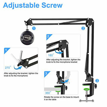 Picture of Aokeo AK-35 Microphone Stand Desk Adjustable Compact Microphone Suspension Boom Scissor Arm Stand For Blue Yeti,Blue Snowball iCE, Professional Streaming, Voice-Over, Recording, Games