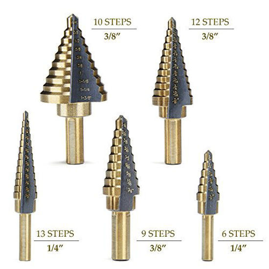 Picture of CO-Z 5pcs Hss Cobalt Multiple Hole 50 Sizes Step Drill Bit Set with Aluminum Case