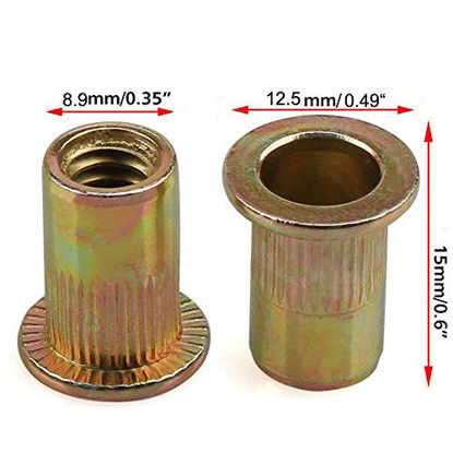 Picture of 60PCs 1/4"-20 Steel Rivet Nuts Zinc Plated Carbon Steel Head Insert Nutsert 1/4-20UNC