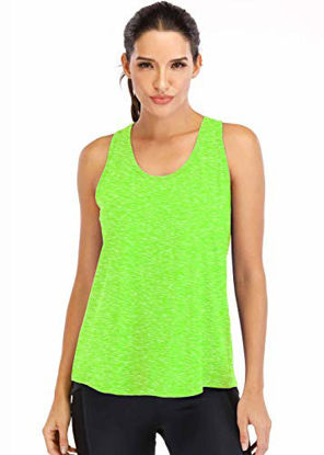 Picture of Fihapyli Workout Tops for Women Loose fit Racerback Tank Tops for Women Mesh Backless Muscle Tank Running Tank Tops Workout Tank Tops for Women Yoga Tops Athletic Exercise Gym Tops Green S