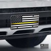 Picture of JASS GRAPHIX Dispatcher Thin Yellow Line American Flag License Plate Matte Black on 1/8" Brushed Aluminum Composite Heavy Duty Tactical Patriot USA Car Tag