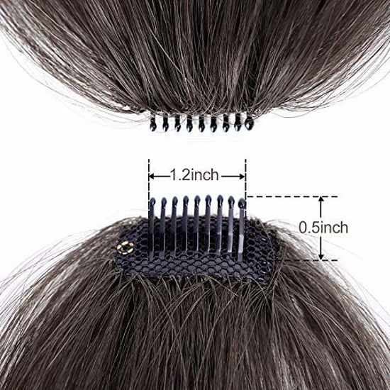 Picture of AISI QUEENS Clip in Bangs Real Human Hair Dark Brown Bangs One Piece Clip in Fringe Hair Extensions for Women