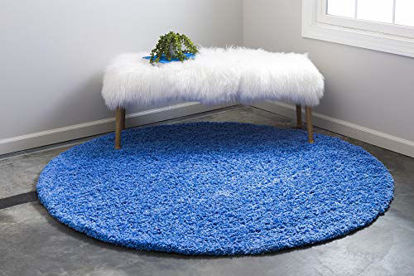 Picture of Unique Loom Solo Solid Shag Collection Modern Plush Periwinkle Blue Round Rug (8' 2 x 8' 2)