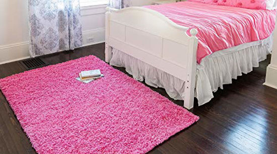 Picture of Unique Loom Solo Solid Shag Collection Modern Plush Taffy Pink Area Rug (10' 0 x 13' 0)