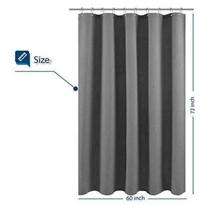 Picture of Shower Curtain Fabric 60 x 72 inch, Waffle Weave, Hotel Luxury Spa, 230 GSM Heavy Duty, Water Repellent, Machine Washable, Gray Pique Pattern Decorative Bathroom Curtain