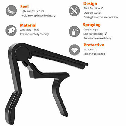 Picture of Guitar Capo, for 6 String Acoustic and Electric Guitars, Bass,Mandolin, Ukulele, Black Guitar Capo
