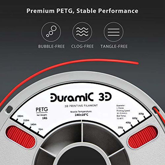 Picture of DURAMIC 3D PETG Printer Filament 1.75mm Red, 3D Printing Filament 1kg Spool(2.2lbs), Non-Tangling Non-Clogging Non-Stringing Dimensional Accuracy +/- 0.05 mm