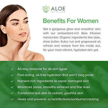 Picture of Aloe Infusion Body and Face Moisturizer - All Natural Eczema Cream for Itchy Dry Skin, Sensitive Skin, Acne and Psoriasis - Organic Aloe Vera, Shea Butter, Coenzyme Q10, Grape Seed Oil, Kukui Nut Oil