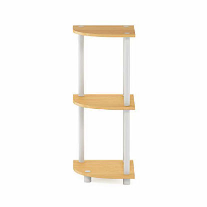 Picture of FURINNO Turn-N-Tube 3-Tier Corner Display Rack Multipurpose Shelving Unit, Beech/White