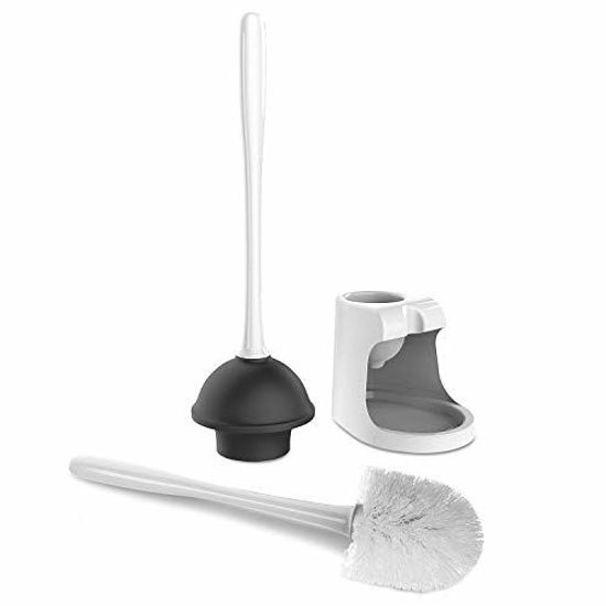 Picture of MR.SIGA Toilet Plunger and Bowl Brush Combo for Bathroom Cleaning, White, 1 Set