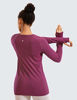 Picture of CRZ YOGA Women's Seamless Athletic Long Sleeves Sports Running Shirt Breathable Gym Workout Top Fuchsia-Slim Fit Small