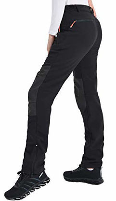 Picture of Postropaky Women's Outdoor Snow Ski Pants Waterproof Windproof Fleece Slim Hiking Softshell Pants (Black, 10 Tall)