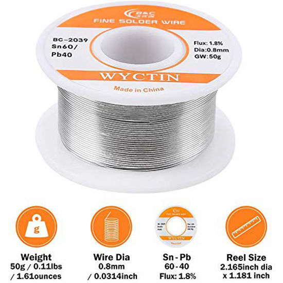 Picture of WYCTIN 60-40 (Tin-60% Lead-40%) Activity Solder Wire for Electrical DIY Work Dia 0.8mm(0.0315 Inches) 0.11lbs