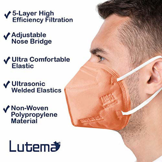 Picture of 5 Layer Protection Breathable Face Mask (Tangerine Orange) - Made in USA - Filtration>95% with Comfortable Elastic Ear Loop | Bandanna Replacement | For Travel and Personal Care (5 pcs)