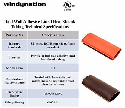 Picture of 25pcs 2 Gauge 2 AWG x 3/8 Pure Copper UL Listed Cable Lug Terminal Ring Connectors with Dual Wall Adhesive Lined Red + Black Heat Shrink Tubing - by WNI