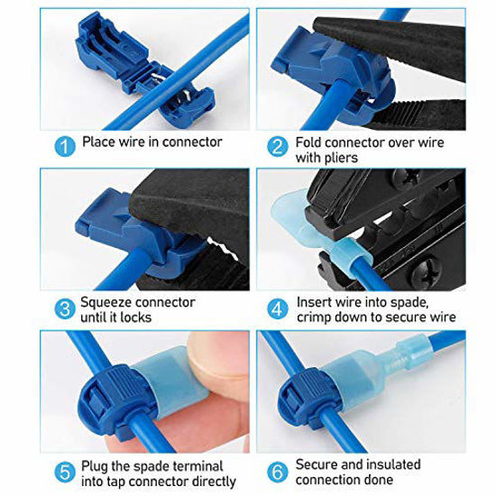 Picture of TICONN 360pcs T-Tap Wire Connectors, Self-Stripping Quick Splice Electrical Wire Terminals, Insulated Male Quick Disconnect Spade Terminals Assortment Kit with Storage Case (360)