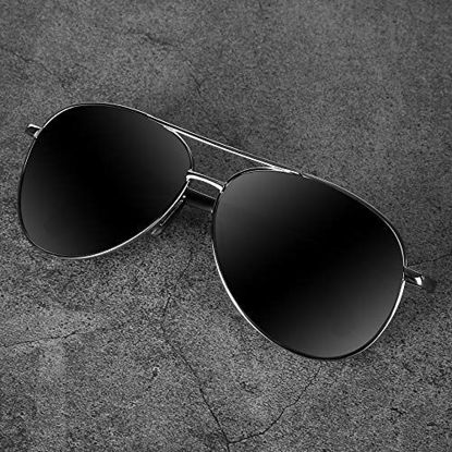 Picture of Aviator Sunglasses for Men Polarized Women-MXNX UV Protection Lightweight Driving Fishing Sports Mens Sunglasses MX208-(Silver/Black Lens)