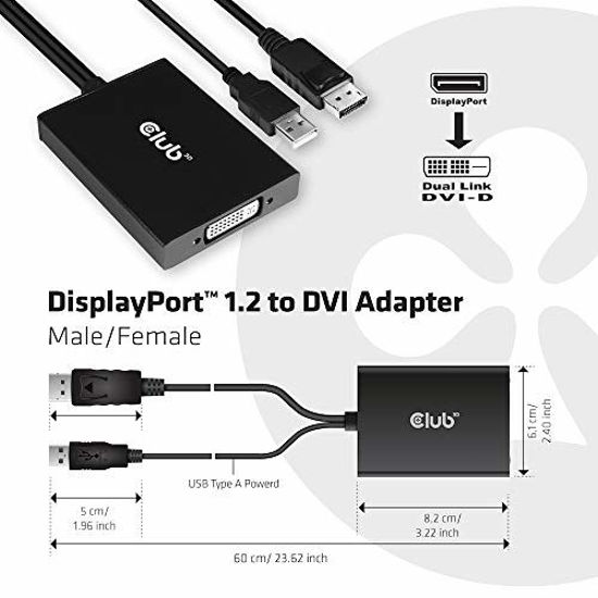 Picture of Club 3D CAC-1010 DisplayPort to DVI Dual-Link DVI-D Active Adapter for Your Monitor/Display - USB A Powered - 2560x1600 Resolution HDCP Supported NOT for Apple Cinema Monitors