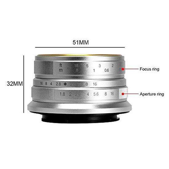 Picture of 7artisans 25mm F1.8 APS-C Manual Fixed Lens for Micro Four Thirds MFT M4/3 Cameras Panasonic G1 G2 G3 G4 G5 G6 G7 GF1 GF2 GF3 GF5 GF6 GM1 Olympus EMP1 EPM2 E-PL1 E-PL2 E-PL3 E-PL5 (Silver)