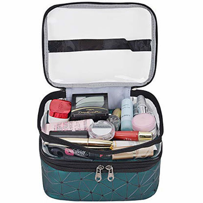 Picture of MKPCW Makeup Bags Double layer Travel Cosmetic Cases Make up Organizer Toiletry Bags (Dark green)
