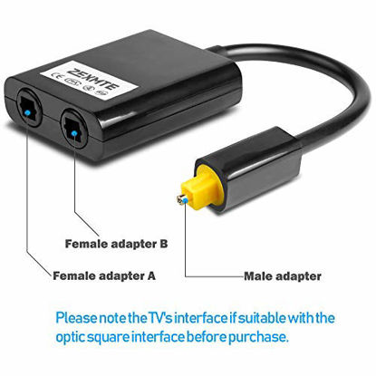 Picture of ZEXMTE Digital Optical Fiber Splitter 1 in 2 Out Optic Audio Splitter Fiber Optical Cable Splitter Black