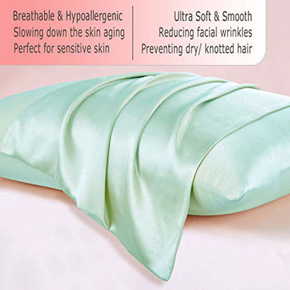 Picture of Ravmix Mulberry Silk Pillowcase Standard Size for Hair with Hidden Zipper 21 Momme 600 Thread Count Hypoallergenic Soft Breathable Both Sides Silk Pillow Cover, 1pcs, 20×26inches, Mint Green