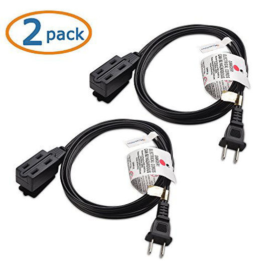 Picture of Cable Matters 2-Pack 16 AWG 2 Prong Extension Cord (3 Outlet Extension Cord) with Tamper Guard Black in 10 Feet