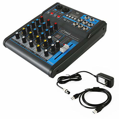 Picture of Pyle Professional Audio Mixer Sound Board Console System Interface 4 Channel Digital USB Bluetooth MP3 Computer Input 48V Phantom Power Stereo DJ Studio Streaming FX 16-Bit DSP processor-PMXU43BT