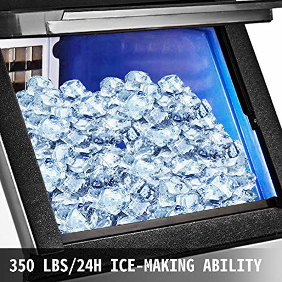 Picture of Happybuy 110V Commercial Ice Maker 120lbs/24h with 29lbs Storage 5x9 Cubes Stainless Steel Auto Clean for Bar Home Supermarkets Includes Scoop and Connection Hose