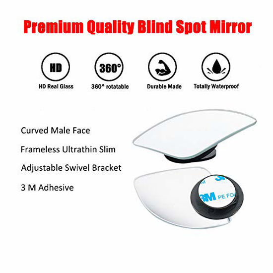 Picture of Ampper Fan Shape Blind Spot Mirror, HD Glass Frameless Stick on Adjustabe Few Convex Wide Angle Rear View Mirror for Car Blind Spot, Pack of 2