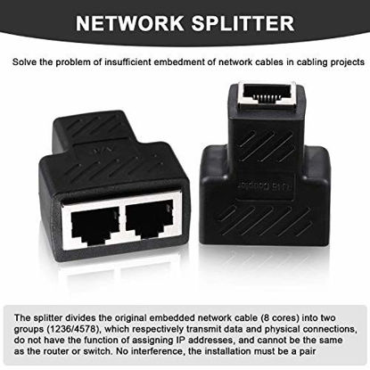 Picture of RJ45 Ethernet Splitter [2021 Upgraded] 1 to 2 Connector for RJ45 Cat5 Cable Adapter,Two Computer Can Surf The Internet at The Same Time(2 Pack)