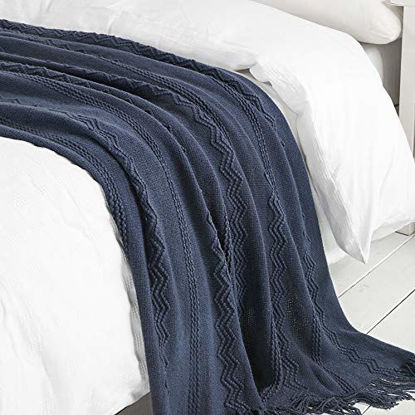 Picture of Bourina Throw Blanket Textured Solid Soft Sofa Couch Decorative Knitted Blanket, 50" x 60",Navy