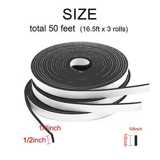 Foam Seal Tape 3 Rolls Thick High Density Foam Strip Self Adhesive 50 Feet  Long