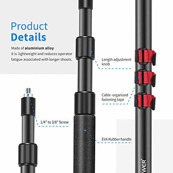 Picture of Neewer Portable 3 Sections Stretchable Handheld Microphone Boom Pole with Standard 5/8 inch-27 Threads and Adjustable Length from 3 feet to 8 feet (NW-7000)