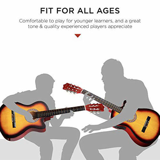 Picture of Best Choice Products Beginner Acoustic Electric Guitar Starter Set 38in w/All Wood Cutaway Design, Case, Strap, Picks, Tuner - Sunburst