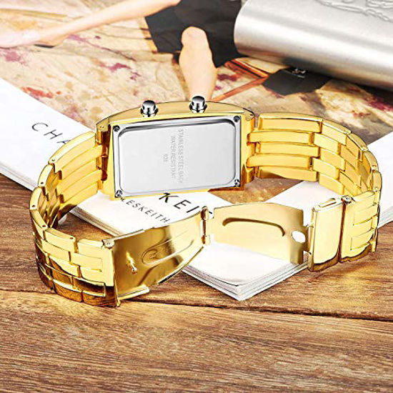 Picture of Classic Mens Binary Square Blue LED Digital Waterproof Watch Gold Plated Stainless Steel Wrist Watches (Gold)