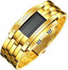 Picture of Classic Mens Binary Square Blue LED Digital Waterproof Watch Gold Plated Stainless Steel Wrist Watches (Gold)