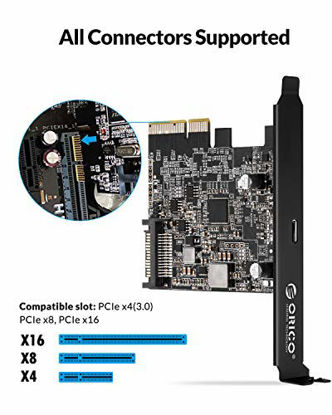 Picture of ORICO USB PCI-E Card, USB 3.2 Gen 2 Internal Expansion Card,Type C PCI-Express 4X to USB 3.2 Gen 2x2 (20 Gbps), ASM3242 Chipset for Windows 8/10/Linux,Compatible Slot: PCIe x4 (3.0), PCIe x8, PCIe x16