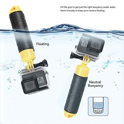 Picture of SOONSUN Waterproof Floating Hand Grip Compatible with GoPro Hero 9 8 7 6 5 4 3+ 2 1 Session Black Silver Floaty Handle Handler with Mini Tripod Accessories Kit for All Action Cameras Water Sports