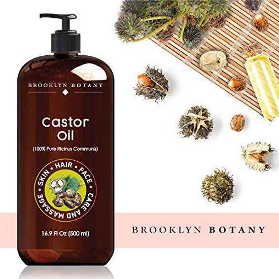 Picture of Brooklyn Botany Castor Oil - 100% Pure and Cold Pressed Castor Oil for Hair Growth, Eyelashes and Eyebrows - Carrier Oil for Essential Oils, Aromatherapy and Massage - Therapeutic Grade -16 fl Oz