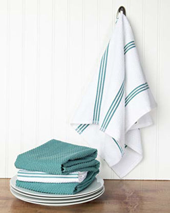 Picture of Sticky Toffee Cotton Terry Kitchen Dish Towel, 4 Pack, 28 in x 16 in, Turquoise Stripe