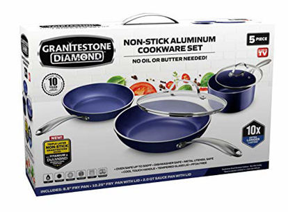 Picture of Granitestone Blue Pots and Pans Set 5 Piece Cookware Set with Ultra Nonstick Durable Mineral & Diamond Triple Coated Surface, Stainless Steel Stay Cool Handles