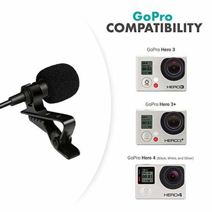 Picture of Movo GM100 Clip-on Lavalier Microphone for Compatible with GoPro HERO3, HERO3+ and HERO4 Black, White and Silver Editions - Includes Mic Adapter for Go Pro