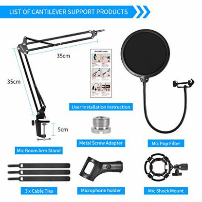 Picture of Microphone Stand for Blue Yeti and Blue Yeti Pro with Mic Windscreen and Double layered screen Pop Filter Heavy Duty Boom Scissor Arm Stands,Broadcasting and Recording