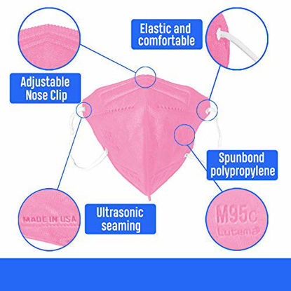 Picture of M95c Disposable 5-Layer Kids Face Mask Made in USA 5 Units (Flamingo Pink)