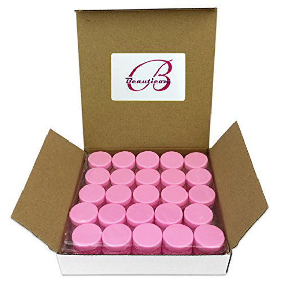 Picture of Beauticom 3G/3ML Round Clear Jars with Pink Lids for Acrylic Powder, Rhinestones, Charms and Other Nail Accessories - BPA Free (Quantity: 100 Pieces)