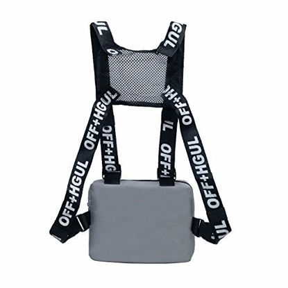 Picture of Ousawig Chest Rig Bag Adjustable Shoulder Pack Walkie Talkie Harness Radio Holster Holder for Men Women (Grey)