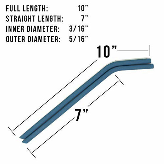 Picture of Flathead Bent Reusable Silicone Drinking Straws w/Cleaning Brush - Extra long for 30oz and 20oz tumblers and BPA Free (Set of 10)