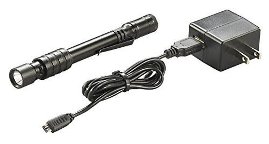 Picture of Streamlight 66133 Stylus Pro USB Rechargeable Pen Light with 120V AC Adapter and Holster - 350 Lumens,Black w/White LED