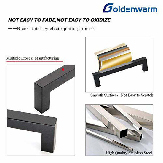 Picture of goldenwarm Black Cabinet Pulls Kitchen Cabinet Handles-LSJ12BK458 Square Drawer Handles Metal Bathroom Cabinet Hardware 18in(458mm) Hole Centres 2 Pack